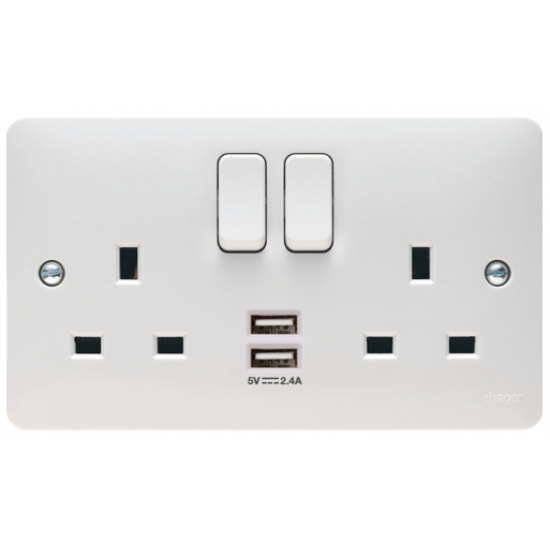 HAGER 2GANG SWITCHED SOCKET USB